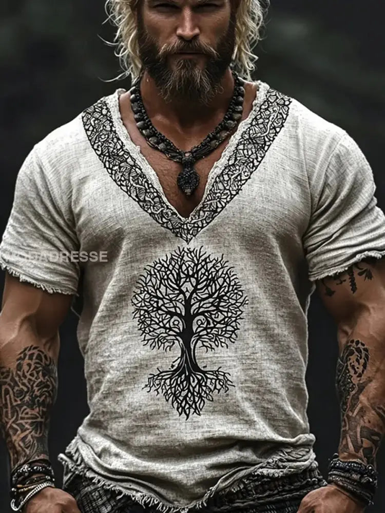 Viking bomull och linne T-shirt kränk-vitt / S