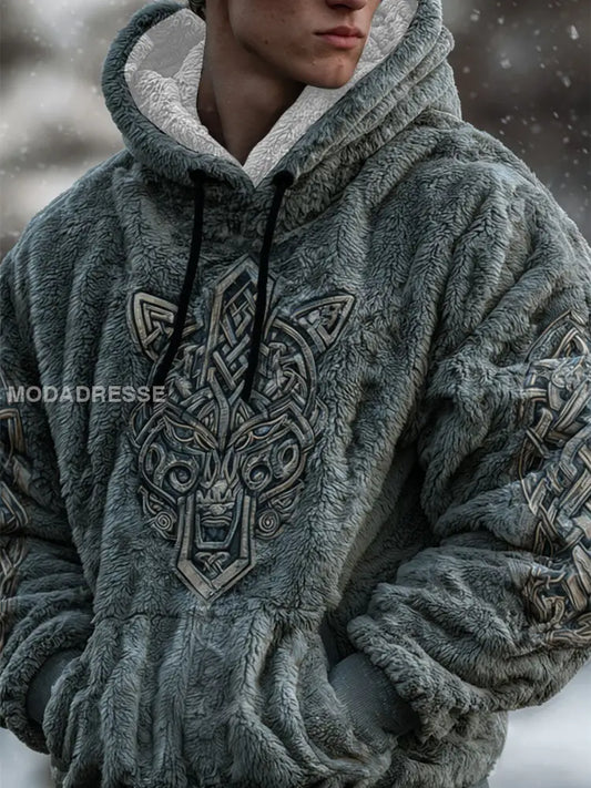 Viking Flannel Hoodie för män mörk blågråName / S