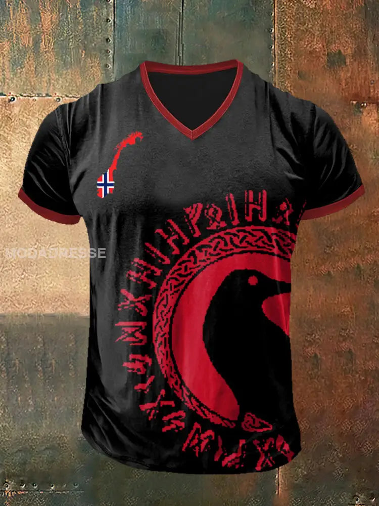 Viking kråpen trykt vintage kort erm V-hals T-shirt S