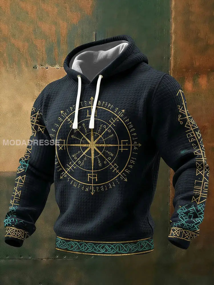 Viking våffla sticka Hoodie för män blå sjöfart / S