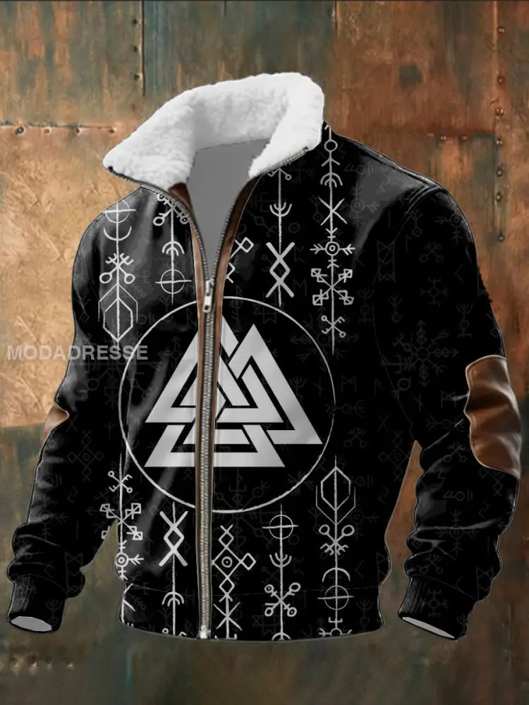 Viking Valknut Rune Skriv ut Sherpa krage Jacka flerlog / S