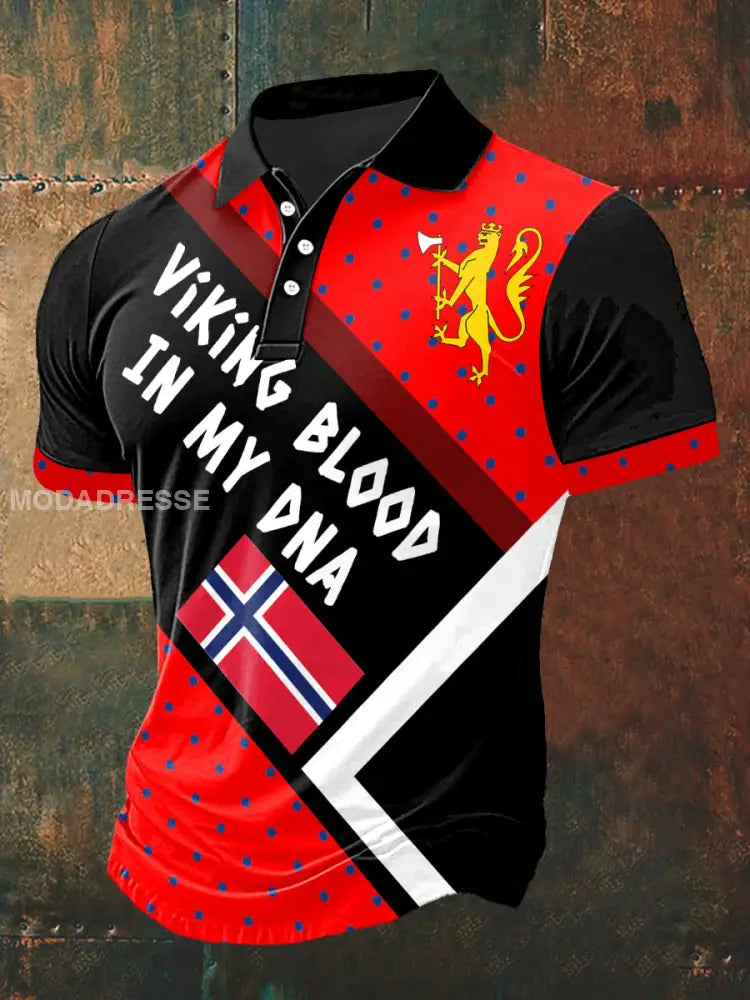 Vikingblod i mitt DNA utskrift Polo hals kort erme T-shirt raud / S