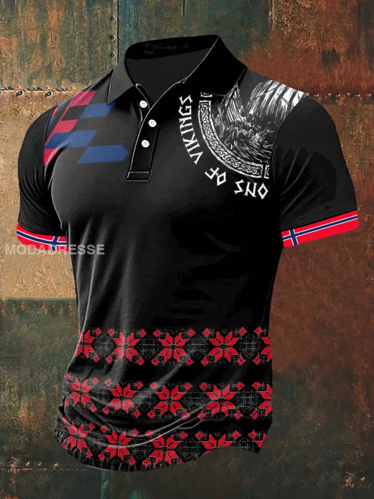 Vikingesønn trykk Polo hals kort erme T-shirt S