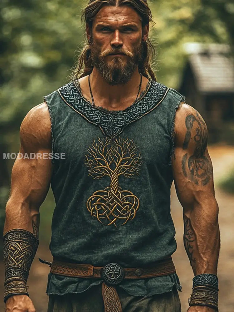 Vikingväst för män mörk gröna / S