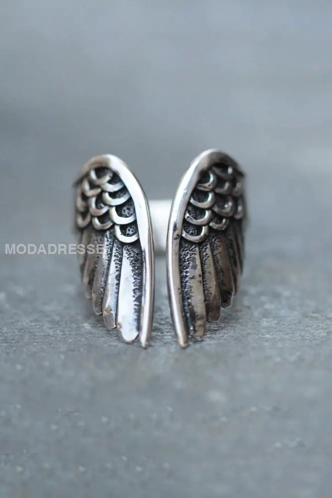 Vintage ängel vingar öppna fingerringen svart- silver
