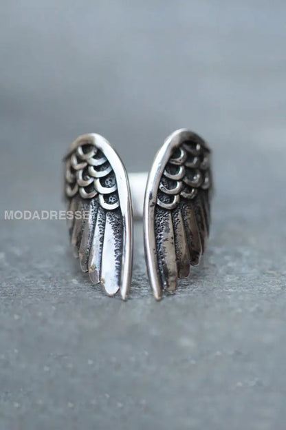 Vintage ängel vingar öppna fingerringen svart- silver