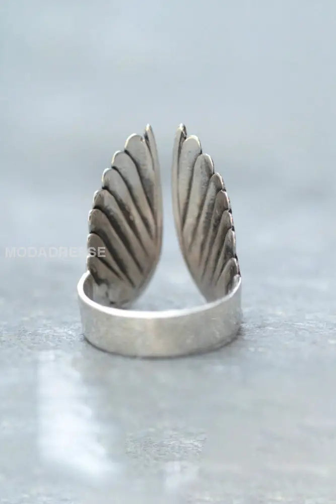 Vintage ängel vingar öppna fingerringen svart- silver