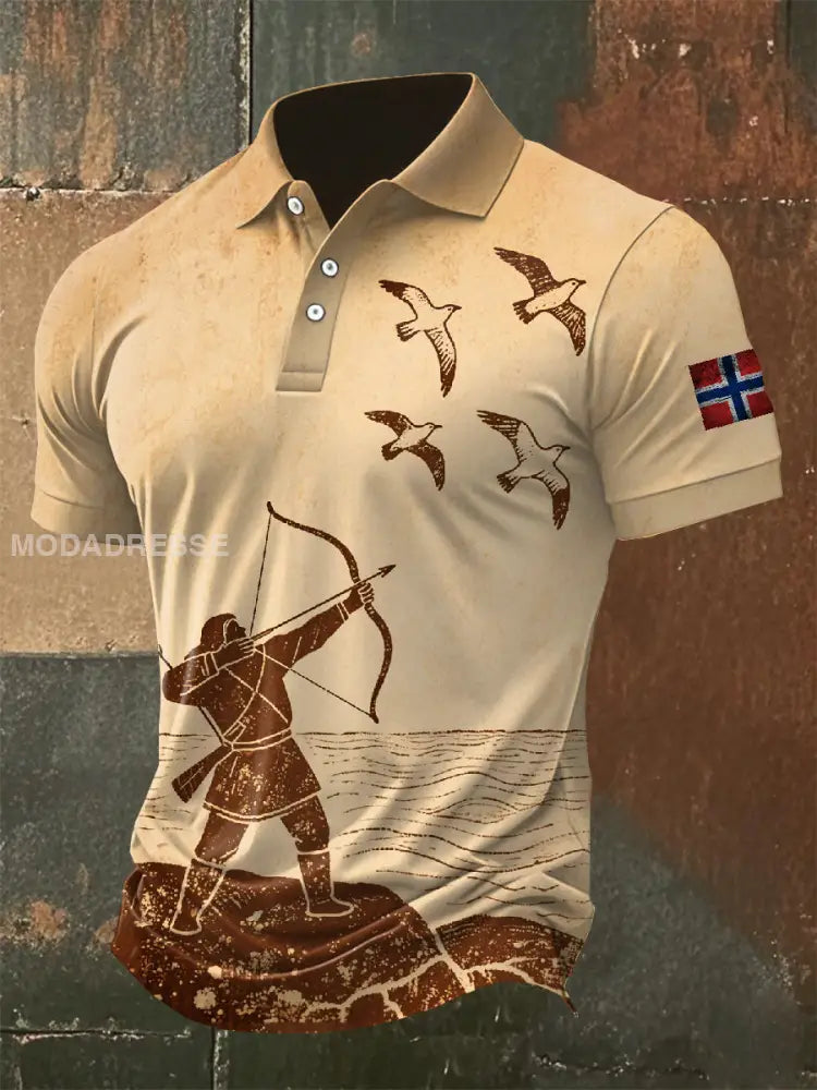 Vintage Alta Petroglyph Print Casual Pikétröja För Män som bild / S