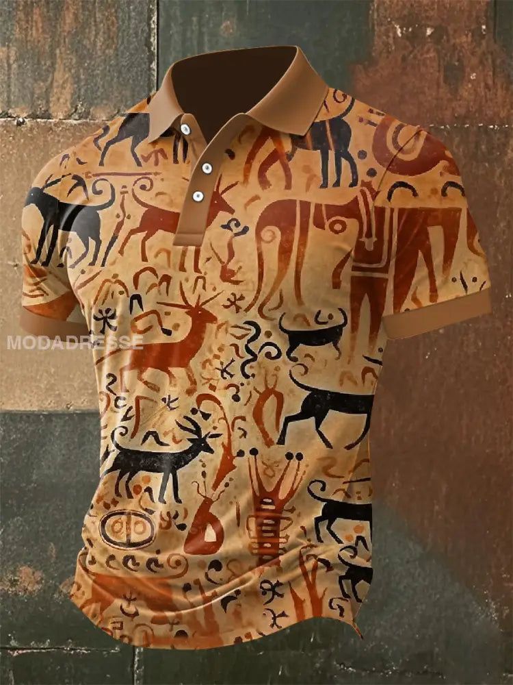 Vintage Alta Petroglyph Print Casual Pikétröja För Män som bild / S