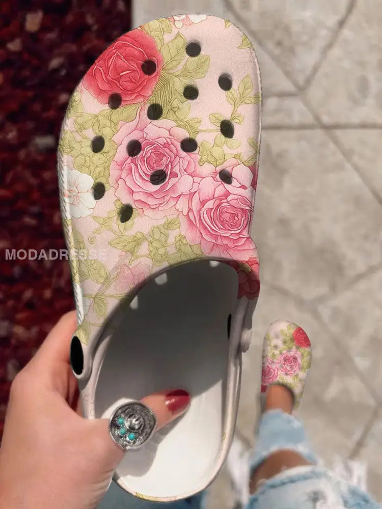 Vintage Bohemian Floral Art Print Chic V hals tre kvarts ärmknapp Elegant Midi Klänning runk / 36D