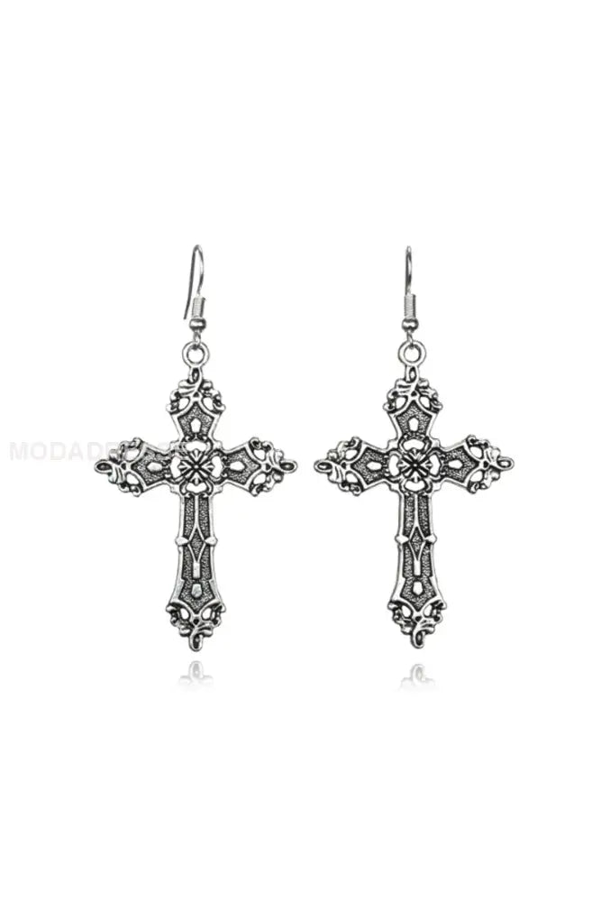 Vintage kors gotiska örhängen silver