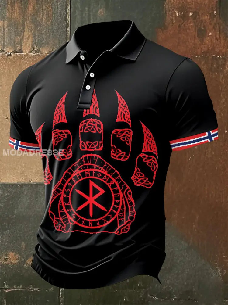 Vintage norsk flagg Viking-tema polo skjert som bilete / S