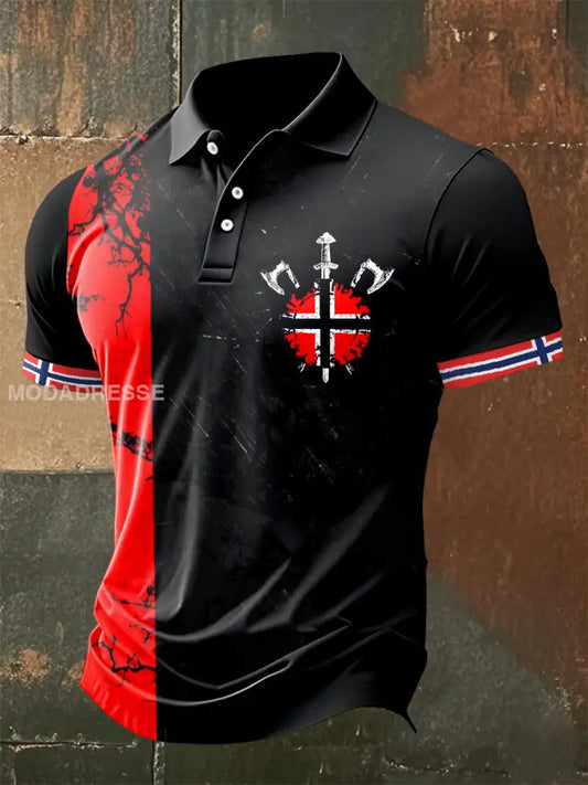 Vintage norsk flagg Viking-tema polo skjert som bilete / S