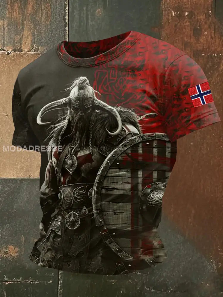 Vintage Norsk Viking Print T-skjorte som bilete / S