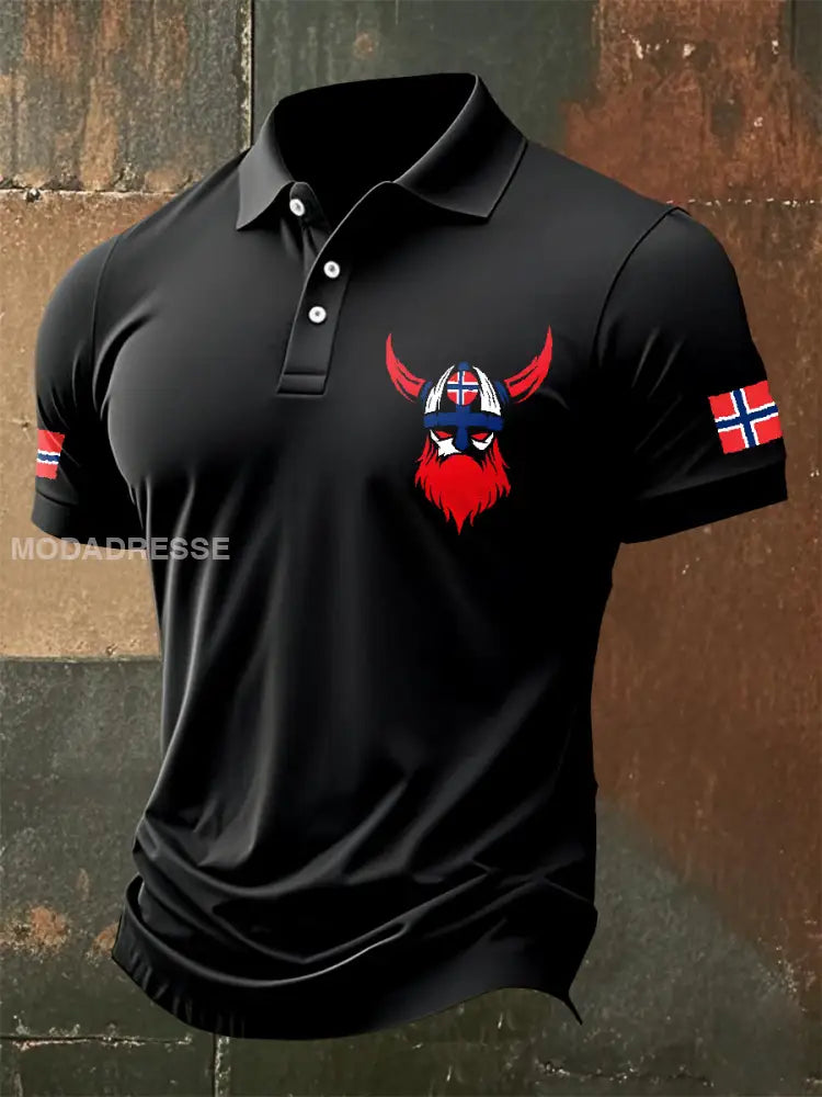 Vintage norsk vikingematiske trykt polo skjørte som bilete / M