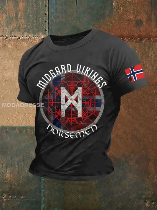 Vintage norsk vikingtema Skriv ut Casual T-shirte som bilete / S
