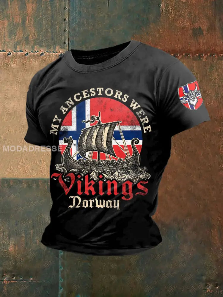 Vintage norsk vikingtema Skriv ut Casual T-shirte som bilete / S