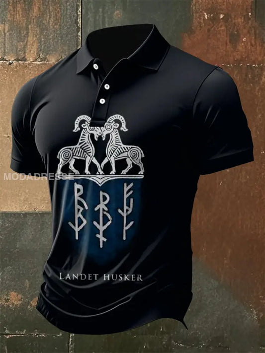 Vintage norsk vikingtrykk POLO- skjorte som bilete / S