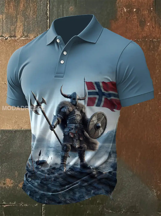Vintage norsk vikingtrykk POLO- skjorte som bilete / S