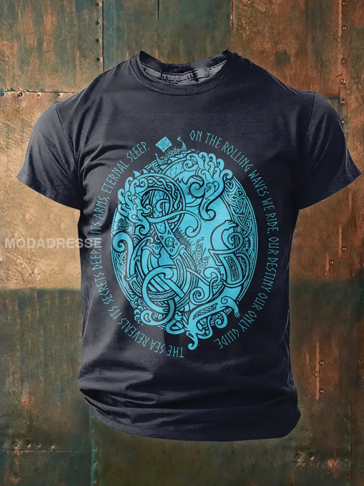 Vintage norsk vikingtrykk T-skjorte som bilete / S