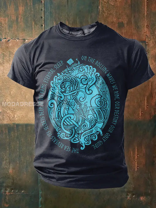 Vintage norsk vikingtrykk T-skjorte som bilete / S