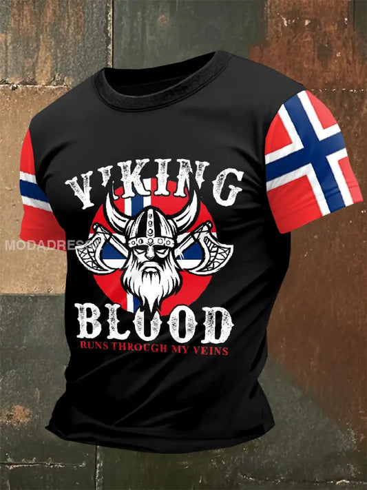 Vintage norsk vikingtrykk T-skjorte som bilete / S