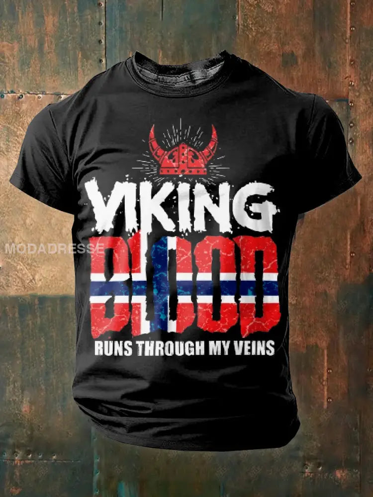 Vintage norsk vikingtrykk T-skjorte som bilete / S