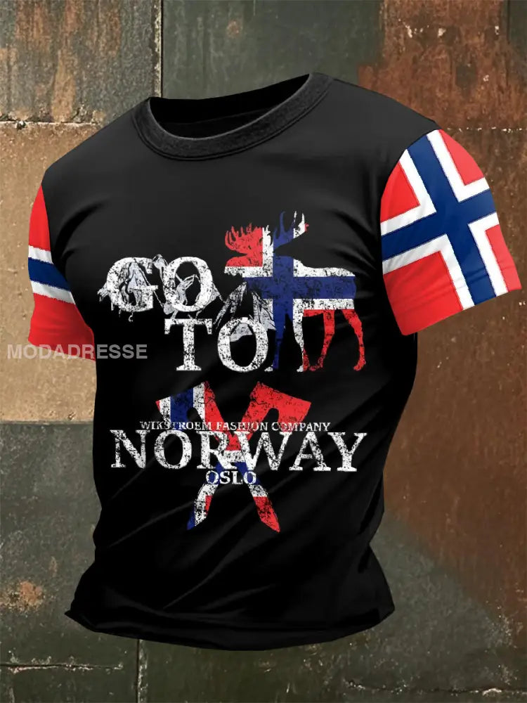Vintage norsk vikingtrykk T-skjorte som bilete / S