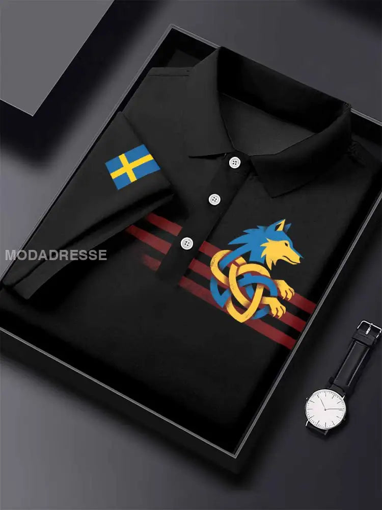 Vintage Svensk Celtic Wolf Knop Casual Polo Tröja som bild / S