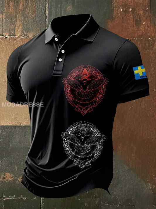 Vintage Svensk flagg Viking Tema Polo tröj som bild / S