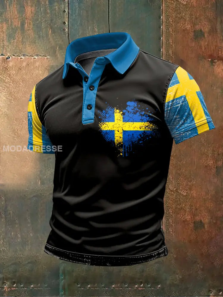 Vintage Svensk flagga Skriv ut Casual Polo tröj som bild / S