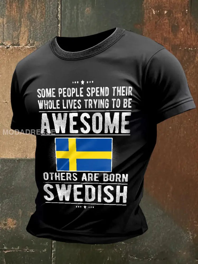 Vintage Svensk flagga Skriv ut Casual T-shirt som bild / S