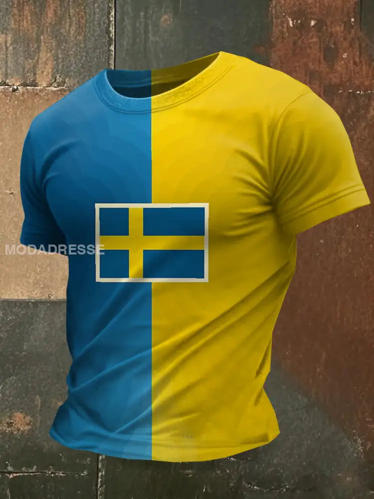Vintage Svensk flagga Skriv ut Casual T-shirt som bild / S