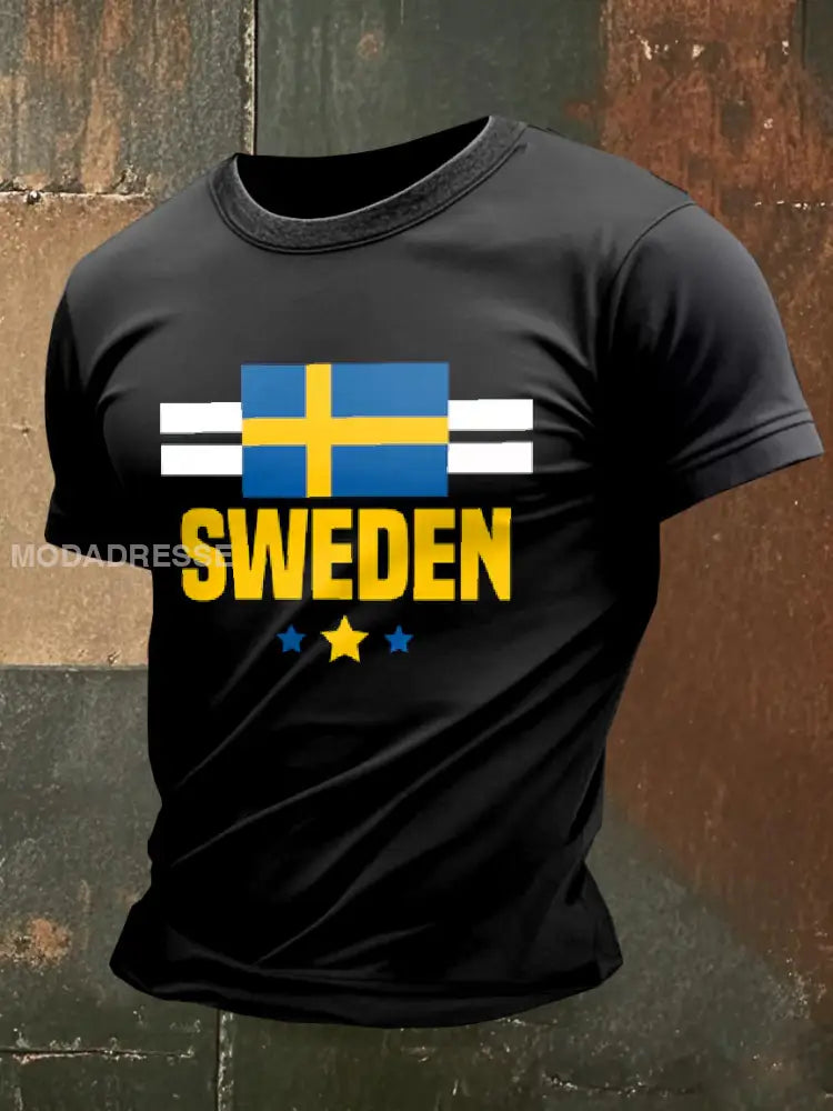 Vintage Svensk flagga Skriv ut Casual T-shirt som bild / S