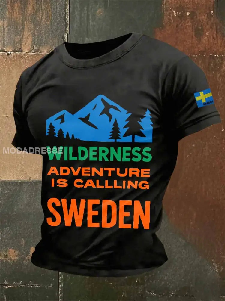 Vintage Svensk Utomhusäventyrstryck T-shirt För Män som bild / S