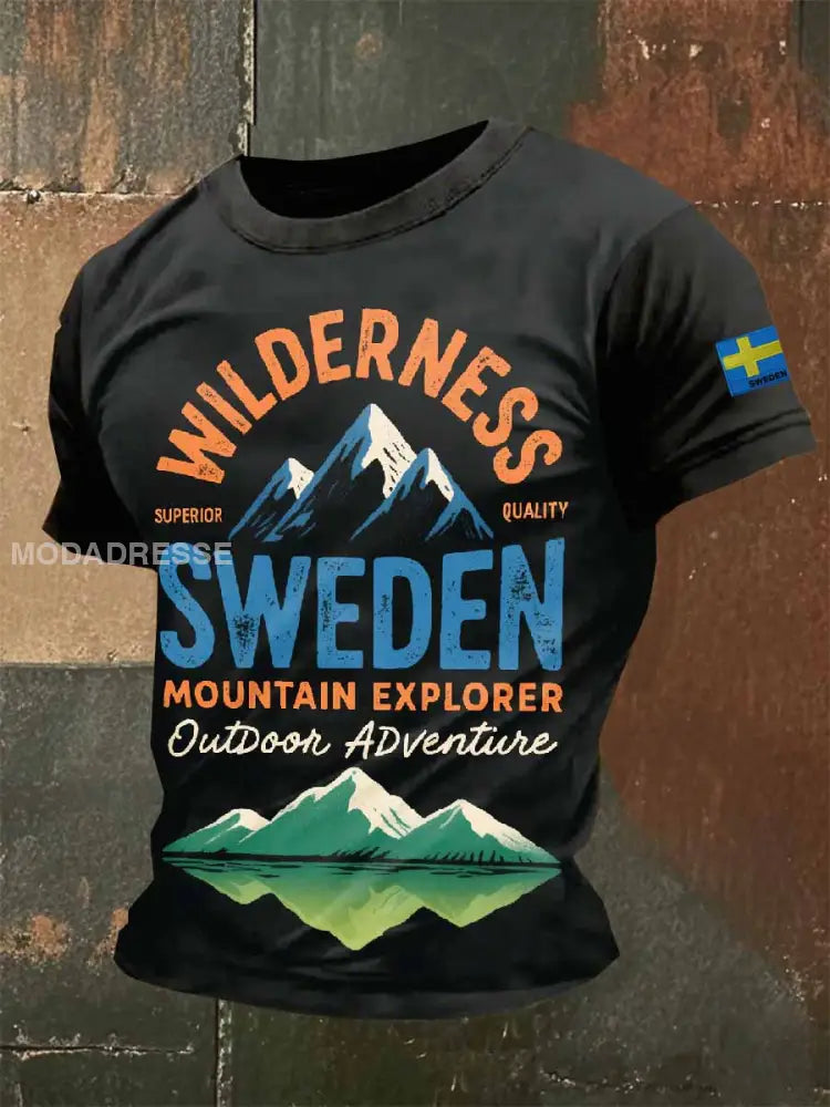 Vintage Svensk Utomhusäventyrstryck T-shirt För Män som bild / S