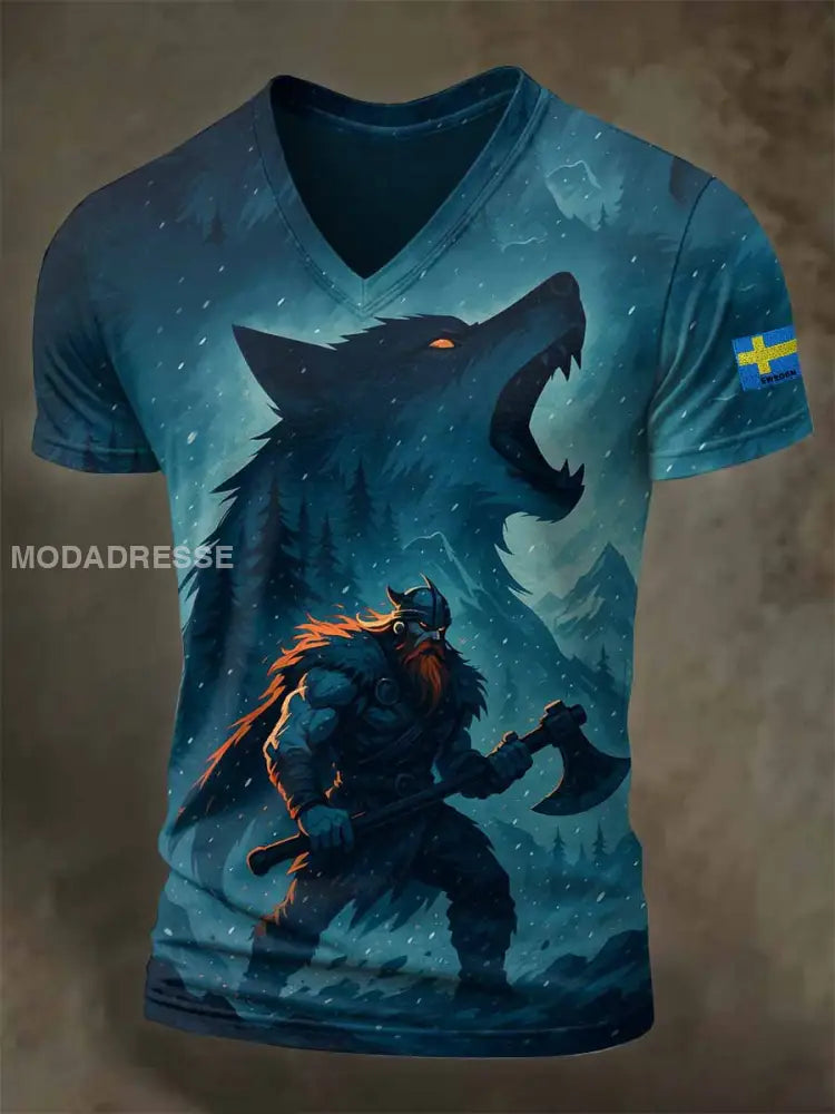 Vintage Svensk Viking Casual T-shirt För Män som bild / S