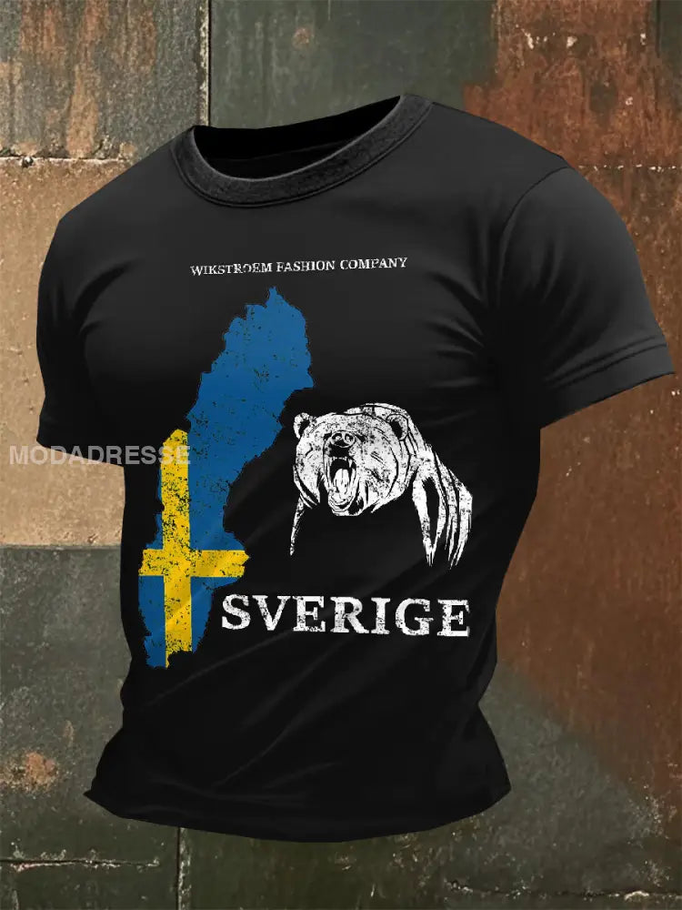 Vintage Svensk Viking Print Casual T-shirt som bild / S
