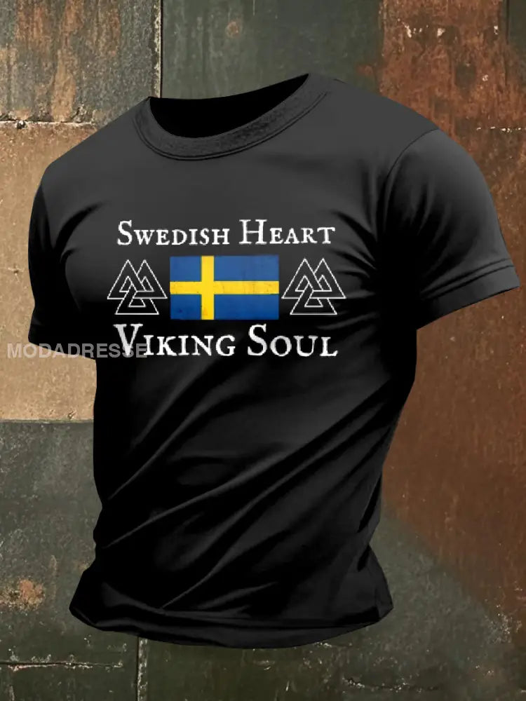 Vintage Svensk Viking Print T-shirt som bild / S