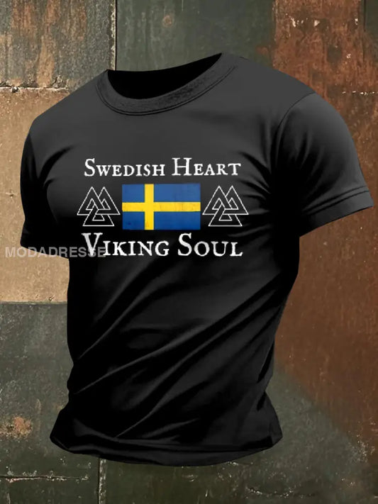 Vintage Svensk Viking Print T-shirt som bild / S