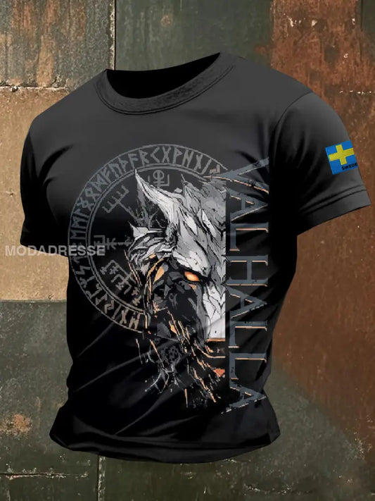 Vintage Svensk Viking Print T-shirt som bild / S