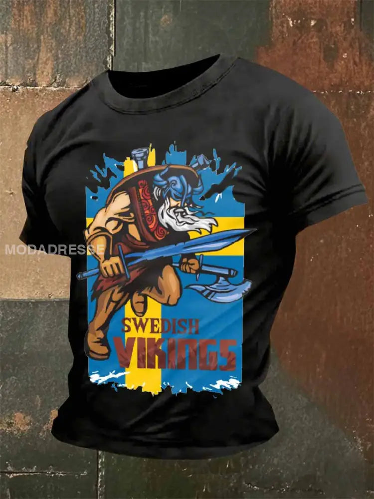 Vintage Svensk Vikingatröja För Män Casual T-shirt som bild / S