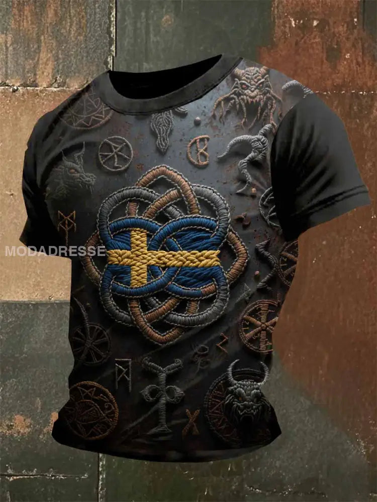 Vintage Svensk Vikingatröja För Män Casual T-shirt som bild / S