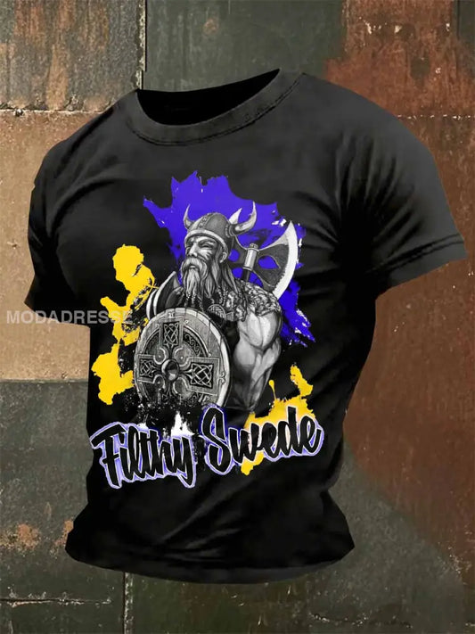 Vintage Svensk Vikingatröja För Män Casual T-shirt som bild / S