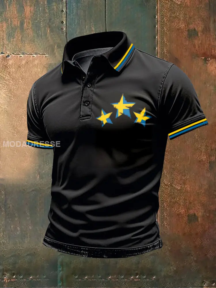 Vintage Svenska flagg Tema Casual Polo tröj som bild / S