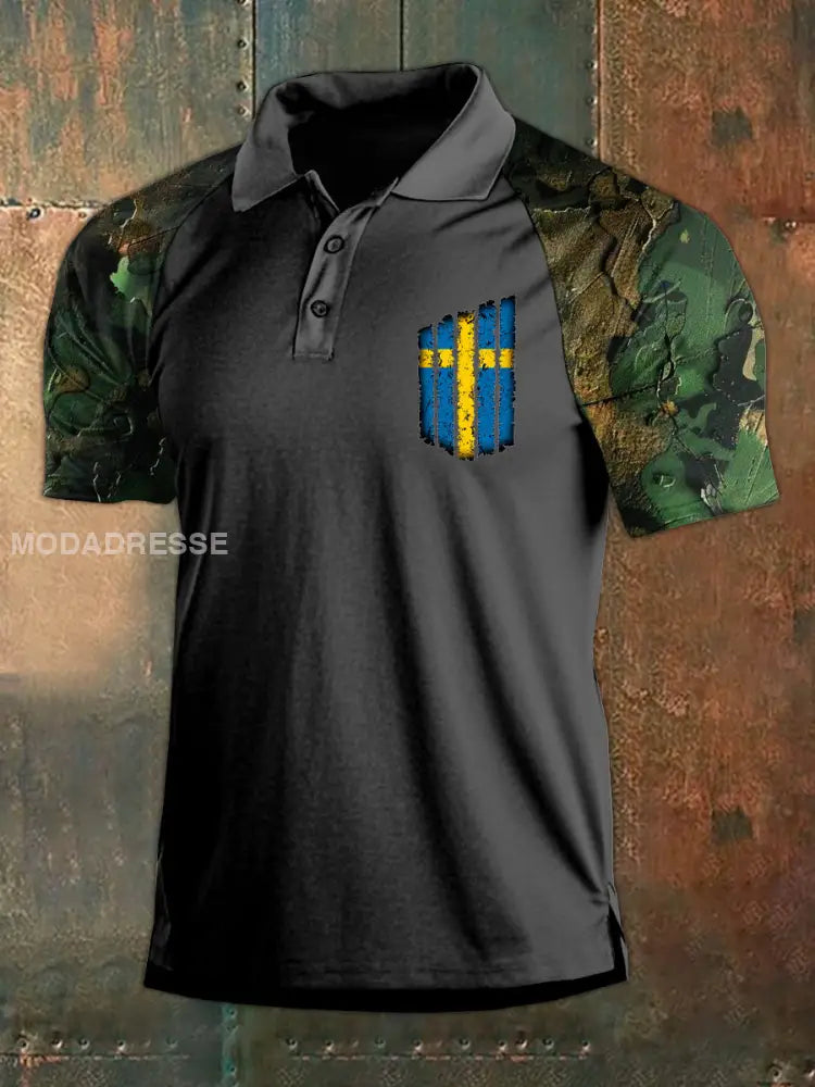 Vintage Svenska flagg Tema Polo tröj som bild / M