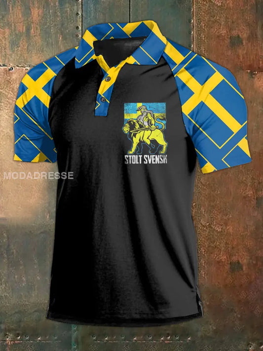 Vintage Svenska flagg Tema Polo tröj som bild / M