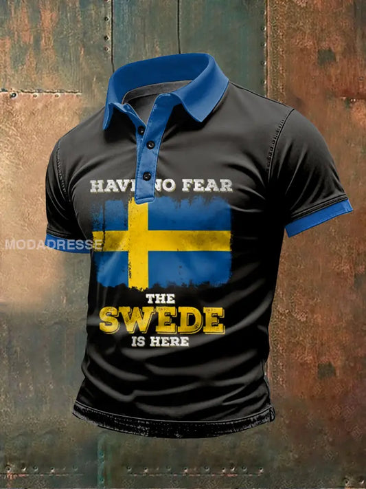 Vintage Svenska flagga Svenska Theed Print Polo Skjorta som bild / M