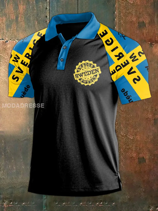 Vintage Svenska flagga Svenska Theed Print Polo Skjorta som bild / M