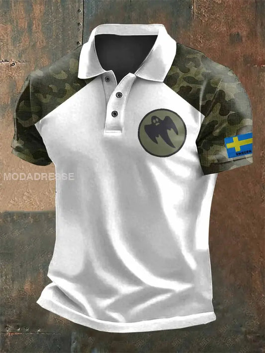 Vintage Svenska Flygvapnets Tryckta Casual Pikétröja För Män som bild / S